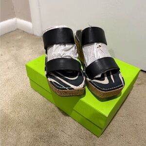 Sam Edelman Black Cork Wedge Slides Size 8.5